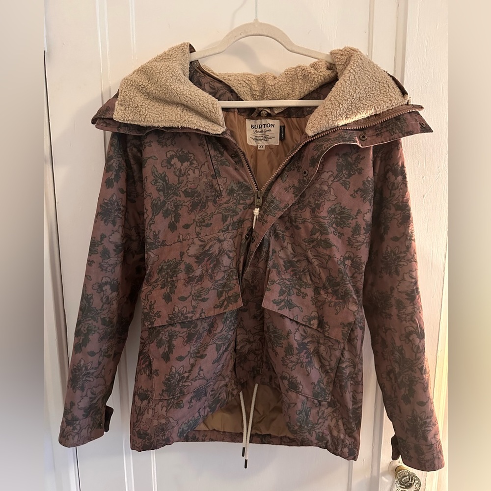 Burton Dusty Pink Floral Coat with Fur lining